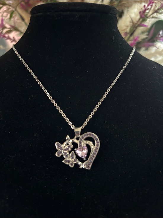 Jewelry - Silver-Tone Heart & Butterfly Necklace w/Light Purple Crystal. BUNDLE 3 for $30